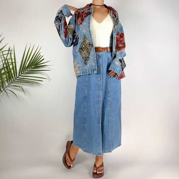 Sara Studio Jackets & Blazers - Vintage 90s Boho Patchwork Denim Oversized Jean Jacket / Size: Medium